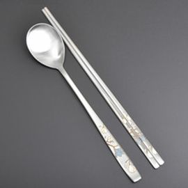 [HAEMO] Flower Couple Spoon Chopsticks Set (for man) _ Reusable Stainless Steel, Korean Chopstick Spoon _ Made in KOREA