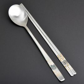 [HAEMO] flower (for man) Spoon Chopsticks _ Reusable Stainless Steel Korean Chopstix Spoon Tableware Home, Kitchen or Restaurant