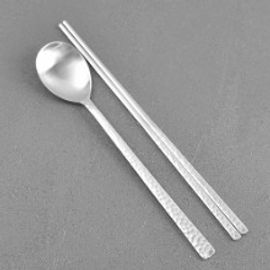 [HAEMO]Hammer matte Spoon Chopsticks _ Reusable Stainless Steel Korean Chopstix Spoon Tableware Home, Kitchen or Restaurant