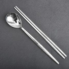 [HAEMO]  Royal Pine Spoon Chopsticks _ Reusable Stainless Steel Korean Chopstix Spoon Tableware Home, Kitchen or Restaurant
