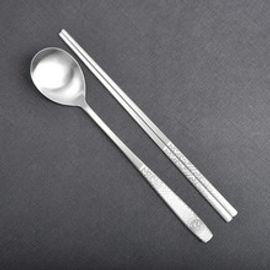 [HAEMO] Miller Pine Spoon Chopsticks _ Reusable Stainless Steel Korean Chopstix Spoon Tableware Home, Kitchen or Restaurant