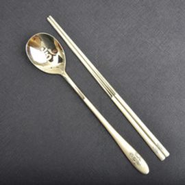 [HAEMO]OmmaniBanMehum Light titanium Spoon Chopsticks _ Reusable Stainless Steel Korean Chopstix Spoon Tableware Home, Kitchen or Restaurant