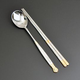 [HAEMO] Crown Cosmos gold decoration Spoon Chopsticks _ Reusable Stainless Steel Korean Chopstix Spoon Tableware Home, Kitchen or Restaurant