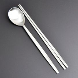 [HAEMO]  Royal Pine Matte Spoon Chopsticks _ Reusable Stainless Steel Korean Chopstix Spoon Tableware Home, Kitchen or Restaurant