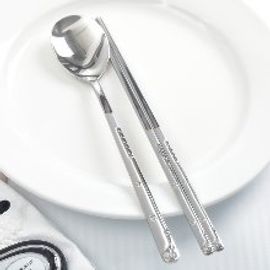 [HAEMO] Golf Silver Spoon Chopsticks set _ Reusable Stainless Steel, Korean Chopstick, Spoon _ Made in KOREA