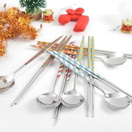 [HAEMO] Stripe Spoon Chopsticks _ Reusable Stainless Steel, Korean Chopstick Spoon _ Made in KOREA