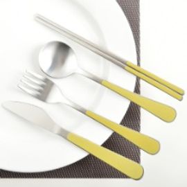 [HAEMO] Bonitto matte (Mustard) _ Reusable Stainless Steel Korean Chopsticks Spoon Tableware Home, Kitchen or Restaurant