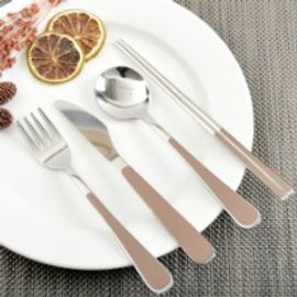 [HAEMO] Bonitto(Brown) Spoon & Chopsticks _ Reusable Stainless Steel Korean Chopsticks Spoon Tableware Home, Kitchen or Restaurant