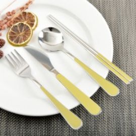 [HAEMO] Bonitto (Mustard)  Spoon & Chopsticks _ Reusable Stainless Steel Korean Chopsticks Spoon Tableware Home, Kitchen or Restaurant