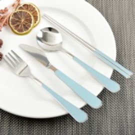 [HAEMO] Bonitto (Sky Blue) Spoon & Chopsticks  _ Reusable Stainless Steel Korean Chopsticks Spoon Tableware Home, Kitchen or Restaurant