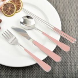 [HAEMO] Bonitto (Light Pink) Spoon & Chopsticks_ Reusable Stainless Steel Korean Chopsticks Spoon Tableware Home, Kitchen or Restaurant