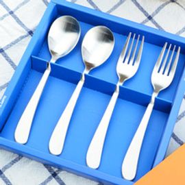[HAEMO] Curve Children's Spoon Fork  4PSet _ Reusable Stainless Steel Korean Chopstix Spoon Tableware Home, Kitchen or Restaurant