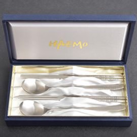 [HAEMO] Miller Hunminjeongeum Spoon Chopsticks 2Set (Silk box) _ Reusable Stainless Steel Korean Chopstix Spoon Tableware Home, Kitchen or Restaurant