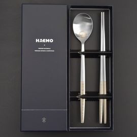 [HAEMO] Royal Hunminjeongeum Matte Spoon Chopsticks 1Set-Spoon Chopsticks Korean Stainless Steel Cutlery-Made in Korea