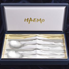 [HAEMO] Royal Pine, Matte, Spoon Chopsticks, 2 Set (Silk box) _ Reusable Stainless Steel, Korean Chopstick Spoon _ Made in KOREA
