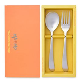 [HAEMO] Curve Children's Spoon Fork  2PSet _ Reusable Stainless Steel Korean Chopstix Spoon Tableware Home, Kitchen or Restaurant