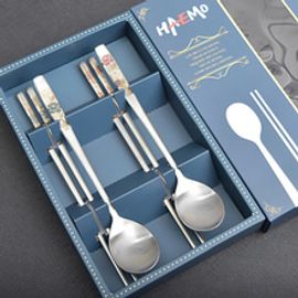 [HAEMO] Flower Couple Spoon Chopsticks, 2 Set _ Reusable Stainless Steel, Korean Chopstick Spoon _ Made in KOREA