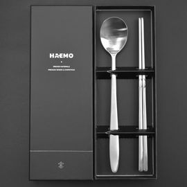 [HAEMO] Untact Matte Spoon Chopsticks 1Set-Spoon Chopsticks Korean Stainless Steel Cutlery-Made in Korea