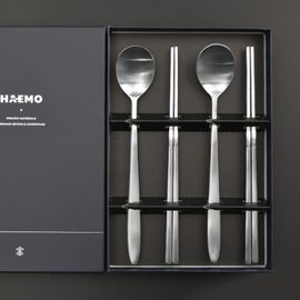 [HAEMO] Untact Matte Spoon Chopsticks 2Set-Korean Stainless Steel Cutlery-Made in Korea