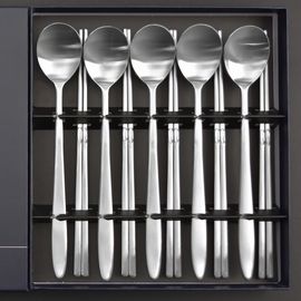 [HAEMO] Untact Matte Spoon Chopsticks 5Set-Spoon Chopsticks Korean Stainless Steel Cutlery-Made in Korea