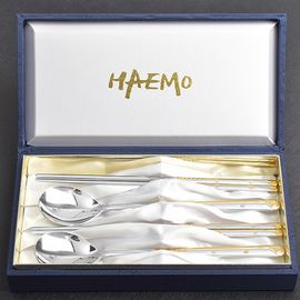 [HAEMO] Golf Gold Spoon Chopsticks, 2 Set (Silk box) (BK) _ Reusable Stainless Steel, Korean Chopstick Spoon, Tableware _ Made in KOREA