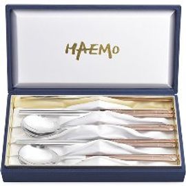 [HAEMO] Golf Pink Gold Spoon Chopsticks 2Set (Silk box)(BK)_ Reusable Stainless Steel Korean Chopstix Spoon Tableware Home, Kitchen or Restaurant