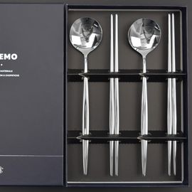 [HAEMO] Royal2  Spoon Chopsticks 2Set(BK) _ Reusable Stainless Steel Korean Chopstix Spoon Tableware Home, Kitchen or Restaurant