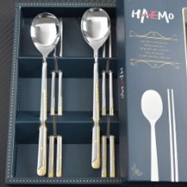 [HAEMO] Golf Gold Spoon Chopsticks, 2 Set (BK) _ Reusable Stainless Steel, Korean Chopstick Spoon, Tableware _ Made in KOREA