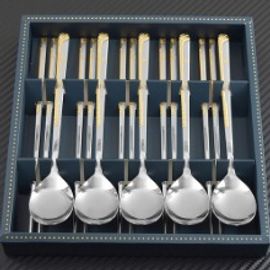 [HAEMO] Golf Gold Spoon Chopsticks, 5 Set (BK) _ Reusable Stainless Steel, Korean Chopstick Spoon, Tableware _ Made in KOREA