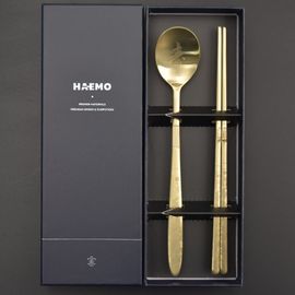[HAEMO] Ten Symbols of Longevity Untact Titanium Spoon Chopsticks 1Set-Spoon Chopsticks Korean Stainless Steel Cutlery-Made in Korea