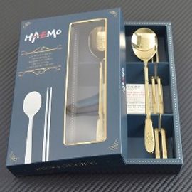 [HAEMO]OmmaniBanMehum  titanium Spoon Chopsticks 2Set_ Reusable Stainless Steel Korean Chopstix Spoon Tableware Home, Kitchen or Restaurant