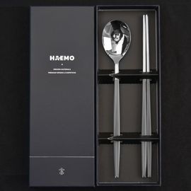 [HAEMO] Venezia Spoon Chopsticks Gray 1Set (BK) _ Reusable Stainless Steel, Korean Chopstick Spoon _ Made in KOREA