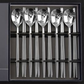 [HAEMO] Venezia Spoon Chopsticks, Gray 5 Set (BK) _ Reusable Stainless Steel, Korean Chopstick Spoon _ Made in KOREA