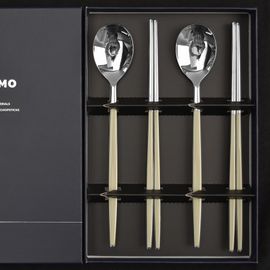 [HAEMO] Venezia Spoon Chopsticks Ivory 2Set (BK) _ Reusable Stainless Steel Korean Chopstix Spoon Cutlery Tableware Home, Kitchen or Restaurant, Made in Korea