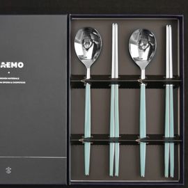 [HAEMO] Venezia Spoon Chopsticks, Mint  2 Set (BK) _ Reusable Stainless Steel, Korean Chopstick Spoon _ Made in KOREA