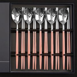 [HAEMO] Venezia Spoon Chopsticks, Pink 5 Set (BK) _ Reusable Stainless Steel, Korean Chopstick Spoon _ Made in KOREA