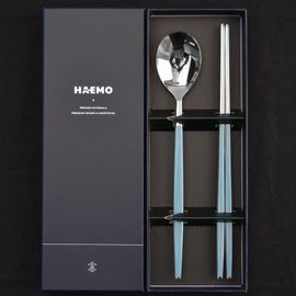 [HAEMO] Venezia Spoon Chopsticks Sky Blue 1Set (BK) _ Reusable Stainless Steel Korean Chopstix Spoon Cutlery Tableware Home, Kitchen or Restaurant, Made in Korea