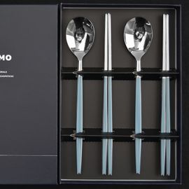 [HAEMO] Venezia Spoon Chopsticks Sky Blue 2Set (BK) _ Reusable Stainless Steel Korean Chopstix Spoon Cutlery Tableware Home, Kitchen or Restaurant, Made in Korea