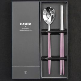 [HAEMO] Venezia Spoon Chopsticks Violet 1Set (BK) _ Reusable Stainless Steel Korean Chopstix Spoon Cutlery Tableware Home, Kitchen or Restaurant, Made in Korea