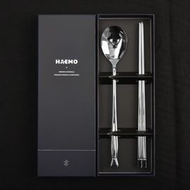 [HAEMO] Charming 316L Spoon Chopsticks 1 Set (BK) _ Reusable Stainless Steel, Korean Chopstick Spoon _ Made in KOREA