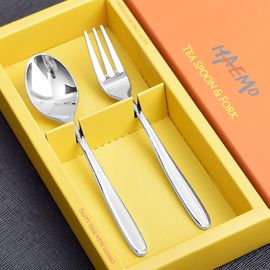 [HAEMO] Simple edge teaspoon & teafork 2P Set _ Reusable Stainless Steel Korean Chopstix Spoon Tableware Home, Kitchen or Restaurant,Made in korea,