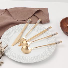 [Oseobang Class] Goldmoon Luxury 24K Gold Spoon & Fork 1 Person Gift Set (Spoon 1P + Chopsticks 1 Pair + Fork 1P)_Spoon, Chopsticks, Cutlery Set, Parents, Gift, Gift Set_Made in Korea