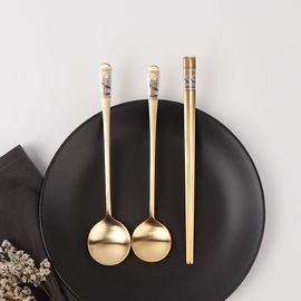 [Oseobang Class] Goldmoon Luxury 24K Gold Spoon Gift Set for 2 People (Spoon 2P + 2 pairs of chopsticks)_Spoon, chopsticks, cutlery set, parents, gift, gift set_Made in Korea