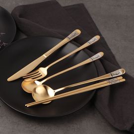 [Oseobang Class] Goldmoon luxury 24K gold cutlery 4 kinds 1 person gift set_spoon, chopsticks, cutlery set, parents, gift, gift set_Made in Korea