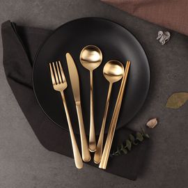 [Oseobang Class] Goldmoon luxury 24K gold cutlery 4 kinds 1 person gift set_spoon, chopsticks, cutlery set, parents, gift, gift set_Made in Korea