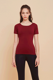 [Cielcoco] CLWT8055 Back Point Short Sleeve Top Wine, Gym wear, Sweats, Sportswear, Jogging Clothes, T-shirts, Fashion Sportswear, Casual tops For Women _ Made in KOREA