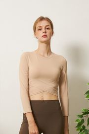 Cielcoco CLWT8086 Grace Wrap Style Long Sleeve Crop Top UV Protection Workout Shirt _ BEIGE_ Made in Korea 