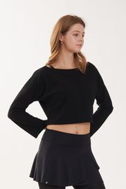 Cielcoco CLWT8096 Loose Fit Boatneck Flare Sleeve Crop Cover Up Top Workout Shirt _ BLACK _ Made in Korea