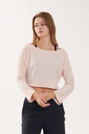 Cielcoco CLWT8096 Loose Fit Boatneck Flare Sleeve Crop Cover Up Top Workout Shirt _ PINK _ Made in Korea