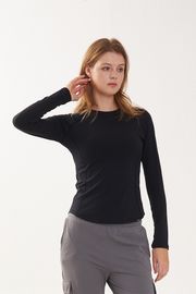 Cielcoco CLWT8097 Cozy Long Sleeve Flatlock Raglan Workout Top UV Protection Shirt _ BLACK  _ Made in Korea